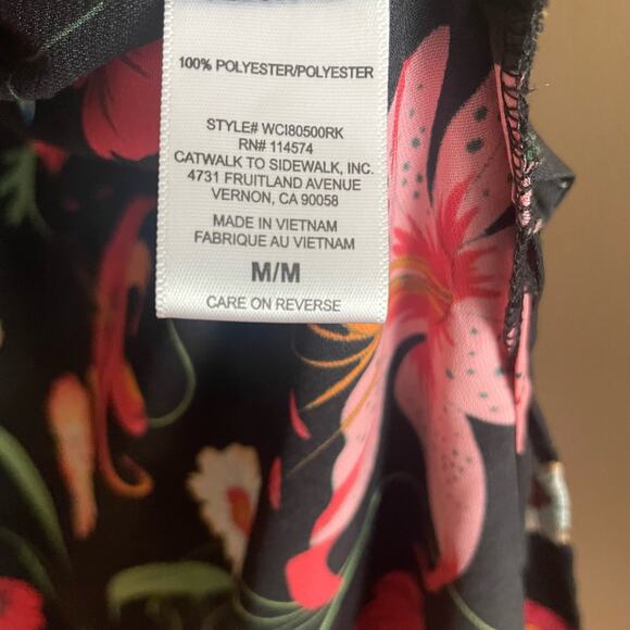 Pleione Floral Open Front Duster Vest Side Split Womens Top Black Red Sz Medium - Picture 6 of 9
